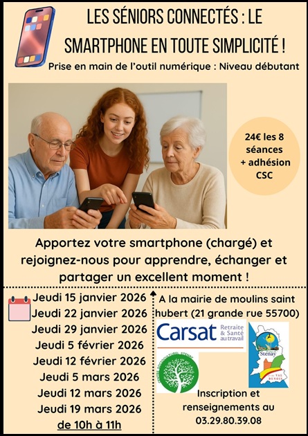 Cours d'utilisation du smartphone pour les séniors à Moulins-St-Hubert