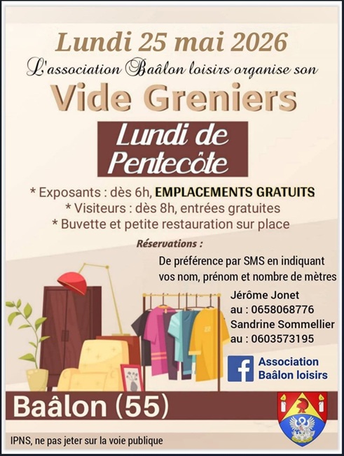 Vide-greniers le lundi 25 mai à Baâlon